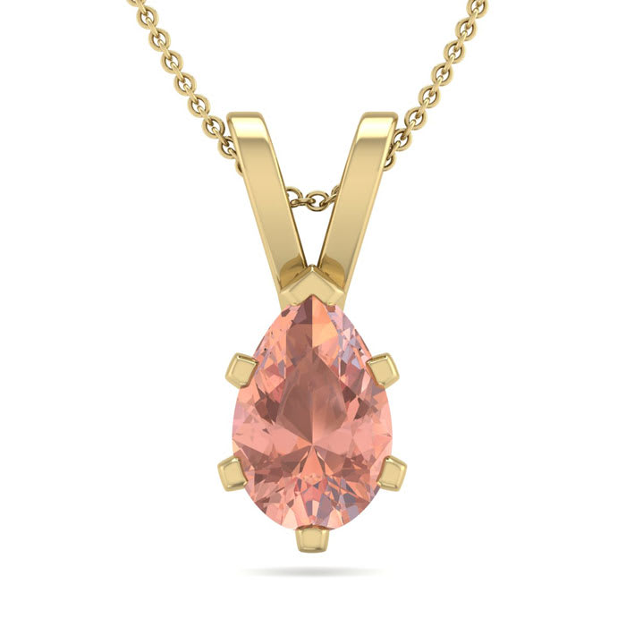 3/4 Carat Pear Shape Morganite Necklace In 14K Yellow Gold Over Sterling Silver With 18 Inch Chain