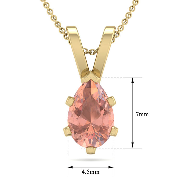 3/4 Carat Pear Shape Morganite Necklace In 14K Yellow Gold Over Sterling Silver With 18 Inch Chain