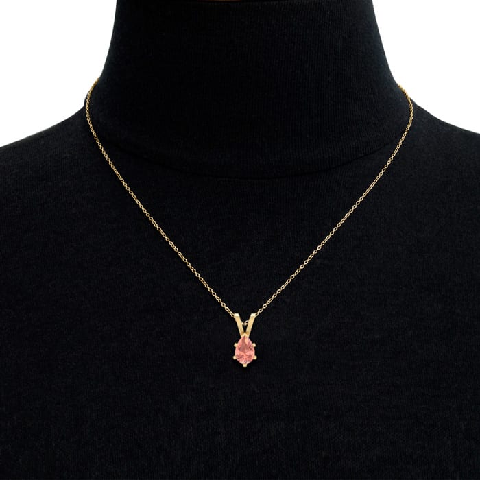 3/4 Carat Pear Shape Morganite Necklace In 14K Yellow Gold Over Sterling Silver With 18 Inch Chain