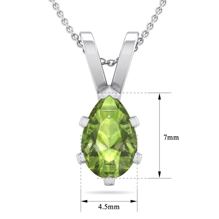1 Carat Pear Shape Peridot Necklace In Sterling Silver, 18 Inches