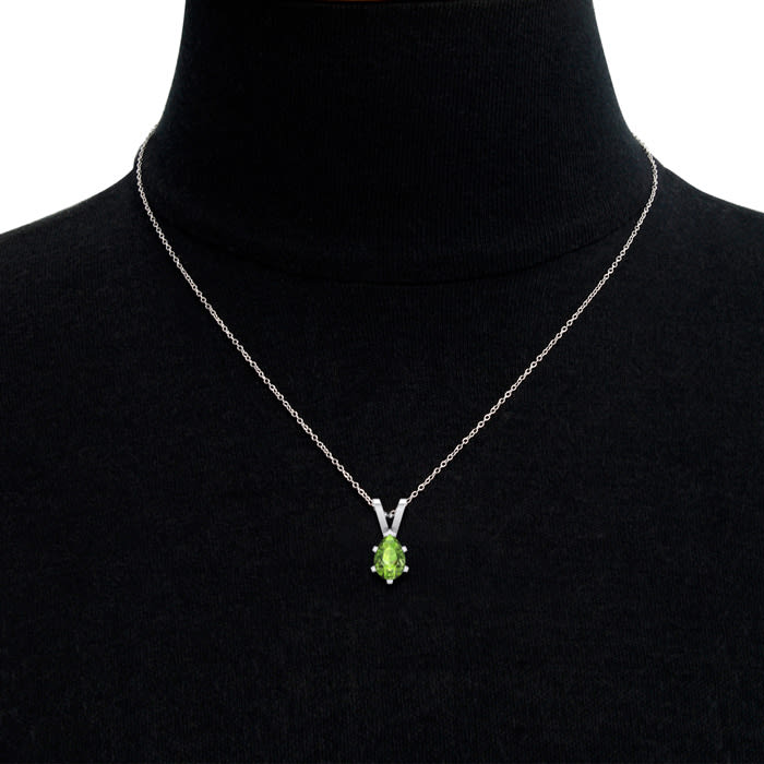 1 Carat Pear Shape Peridot Necklace In Sterling Silver, 18 Inches