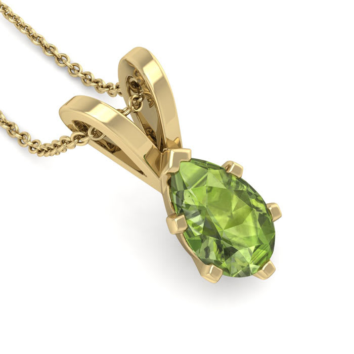 1 Carat Pear Shape Peridot Necklace In 14K Yellow Gold Over Sterling Silver, 18 Inches