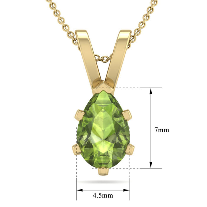 1 Carat Pear Shape Peridot Necklace In 14K Yellow Gold Over Sterling Silver, 18 Inches