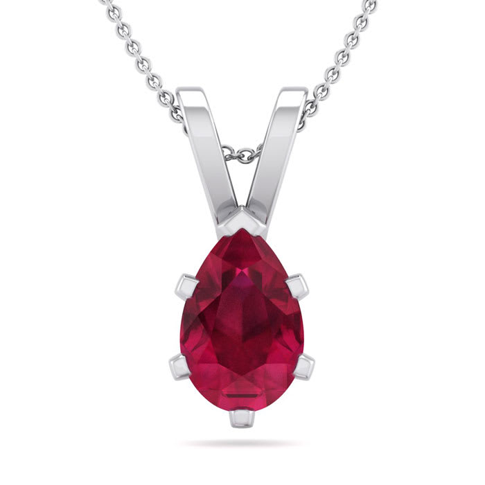 1 Carat Pear Shape Ruby Necklace In Sterling Silver, 18 Inches