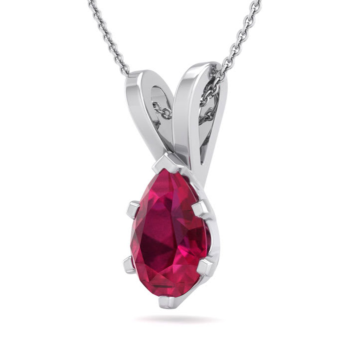 1 Carat Pear Shape Ruby Necklace In Sterling Silver, 18 Inches