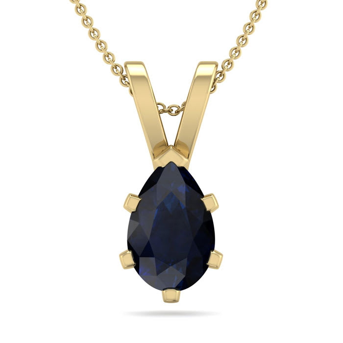 1 Carat Pear Shape Sapphire Necklace In 14K Yellow Gold Over Sterling Silver, 18 Inches