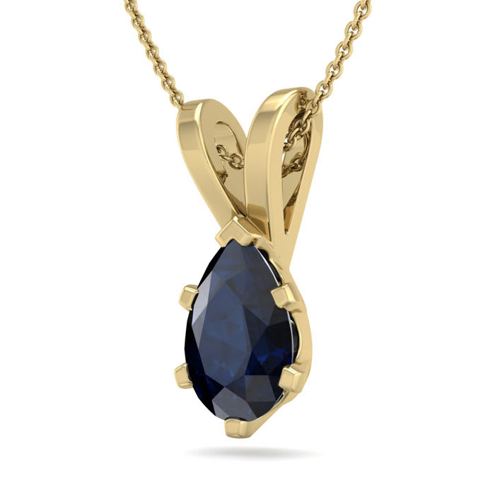 1 Carat Pear Shape Sapphire Necklace In 14K Yellow Gold Over Sterling Silver, 18 Inches