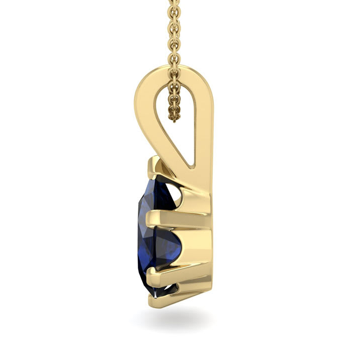 1 Carat Pear Shape Sapphire Necklace In 14K Yellow Gold Over Sterling Silver, 18 Inches