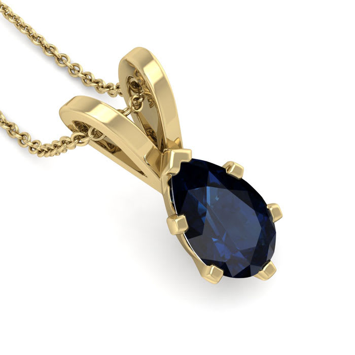 1 Carat Pear Shape Sapphire Necklace In 14K Yellow Gold Over Sterling Silver, 18 Inches
