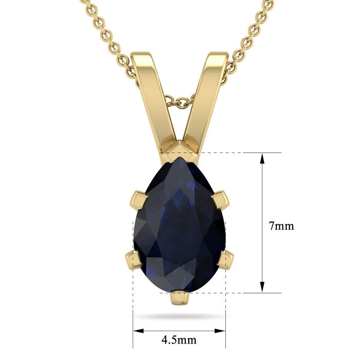 1 Carat Pear Shape Sapphire Necklace In 14K Yellow Gold Over Sterling Silver, 18 Inches