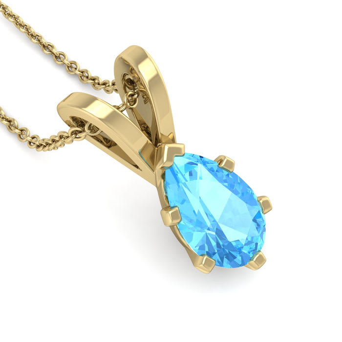 1 Carat Pear Shape Blue Topaz Necklace In 14K Yellow Gold Over Sterling Silver, 18 Inches