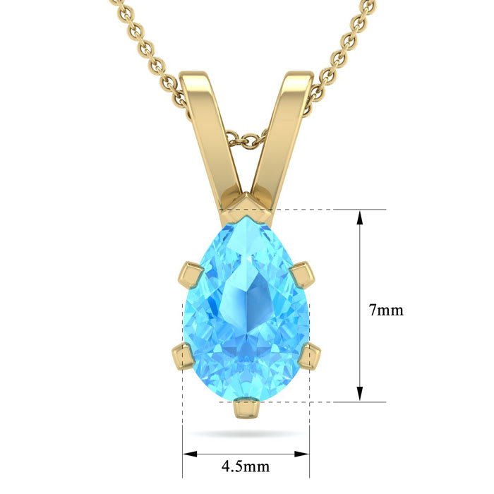 1 Carat Pear Shape Blue Topaz Necklace In 14K Yellow Gold Over Sterling Silver, 18 Inches