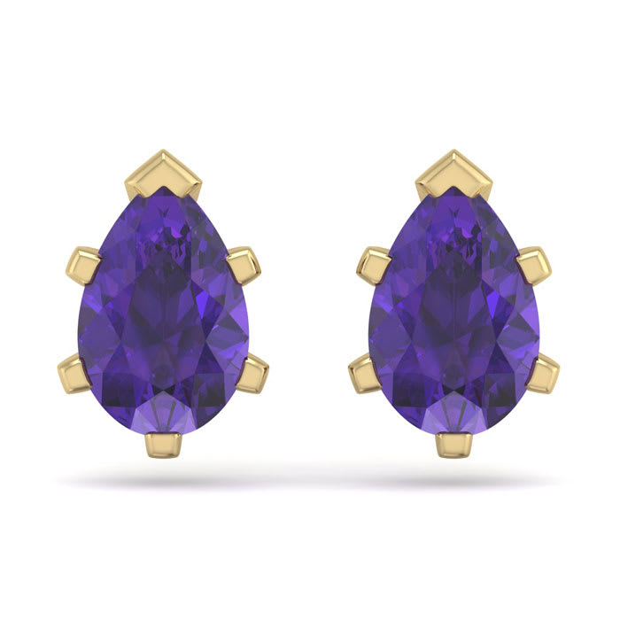 1 1/2 Carat Pear Shape Amethyst Stud Earrings In 14K Yellow Gold Over Sterling Silver