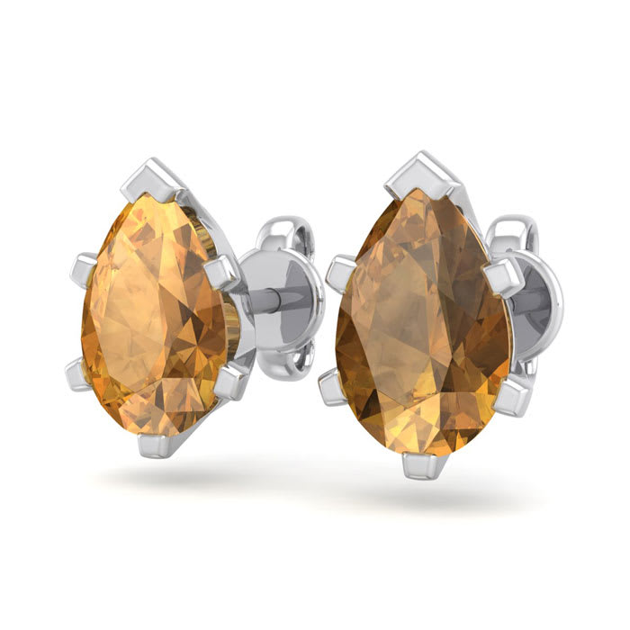 1 1/2 Carat Pear Shape Citrine Stud Earrings In Sterling Silver