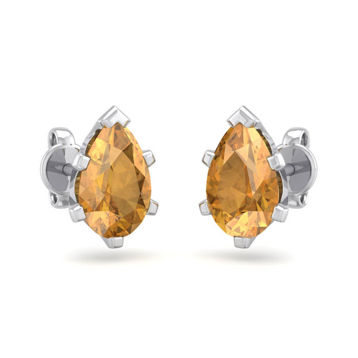 1 1/2 Carat Pear Shape Citrine Stud Earrings In Sterling Silver