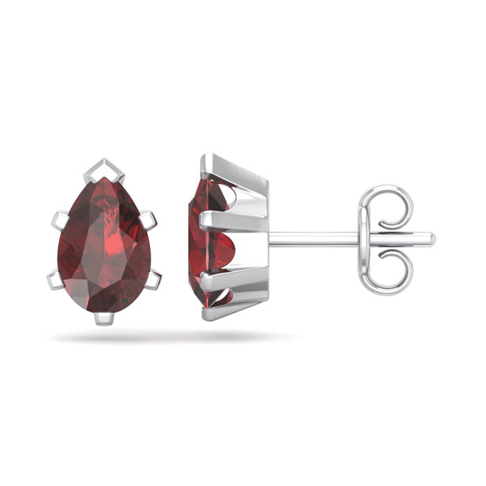 Garnet Earrings: Garnet Jewelry: 2 Carat Pear Shape Garnet Stud Earrings In Sterling Silver