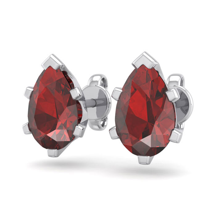 Garnet Earrings: Garnet Jewelry: 2 Carat Pear Shape Garnet Stud Earrings In Sterling Silver