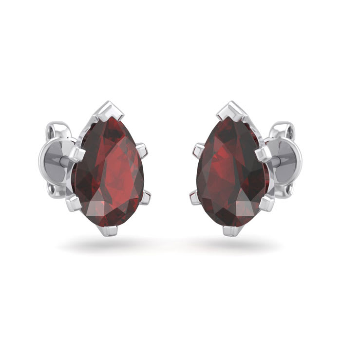 Garnet Earrings: Garnet Jewelry: 2 Carat Pear Shape Garnet Stud Earrings In Sterling Silver