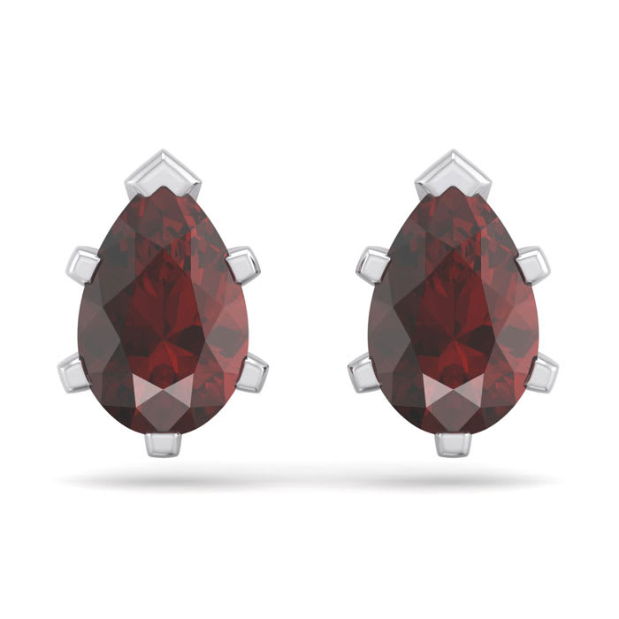 Garnet Earrings: Garnet Jewelry: 2 Carat Pear Shape Garnet Stud Earrings In Sterling Silver