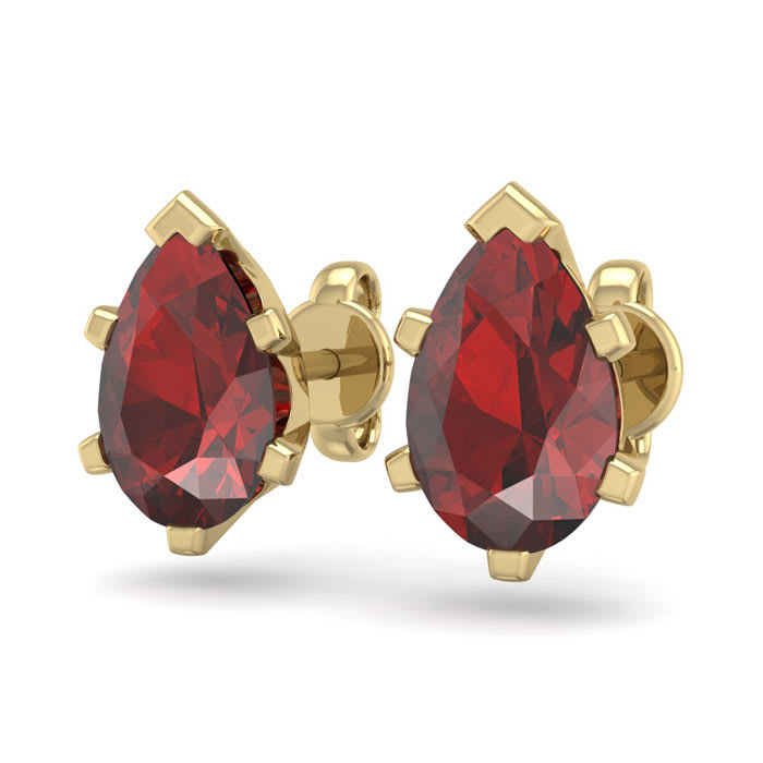 Garnet Earrings: Garnet Jewelry: 2 Carat Pear Shape Garnet Stud Earrings In 14K Yellow Gold Over Sterling Silver