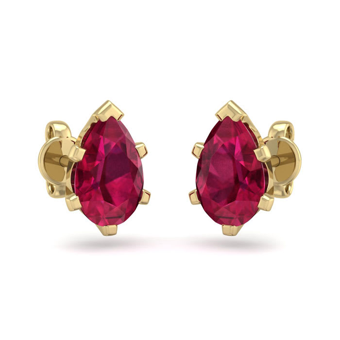 2 Carat Pear Shape Ruby Stud Earrings In 14K Yellow Gold Over Sterling Silver