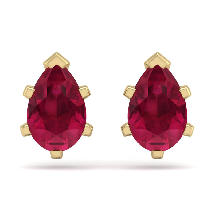 2 Carat Pear Shape Ruby Stud Earrings In 14K Yellow Gold Over Sterling Silver