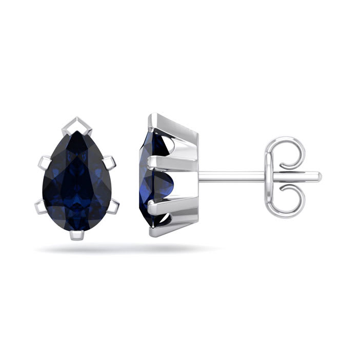 2 Carat Pear Shape Sapphire Stud Earrings In Sterling Silver