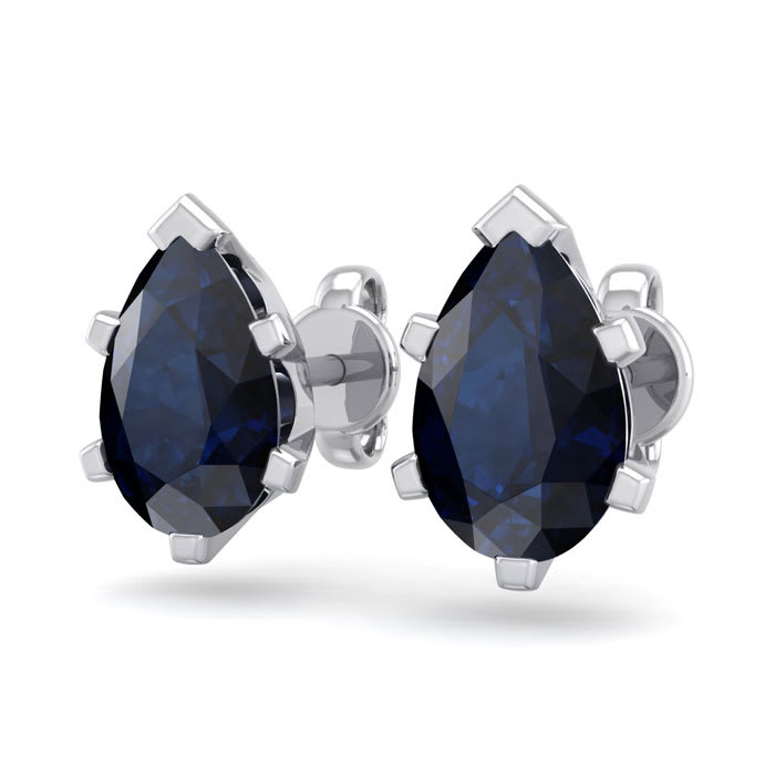 2 Carat Pear Shape Sapphire Stud Earrings In Sterling Silver