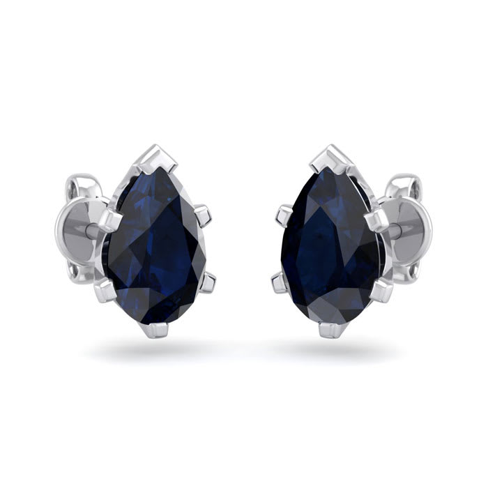 2 Carat Pear Shape Sapphire Stud Earrings In Sterling Silver