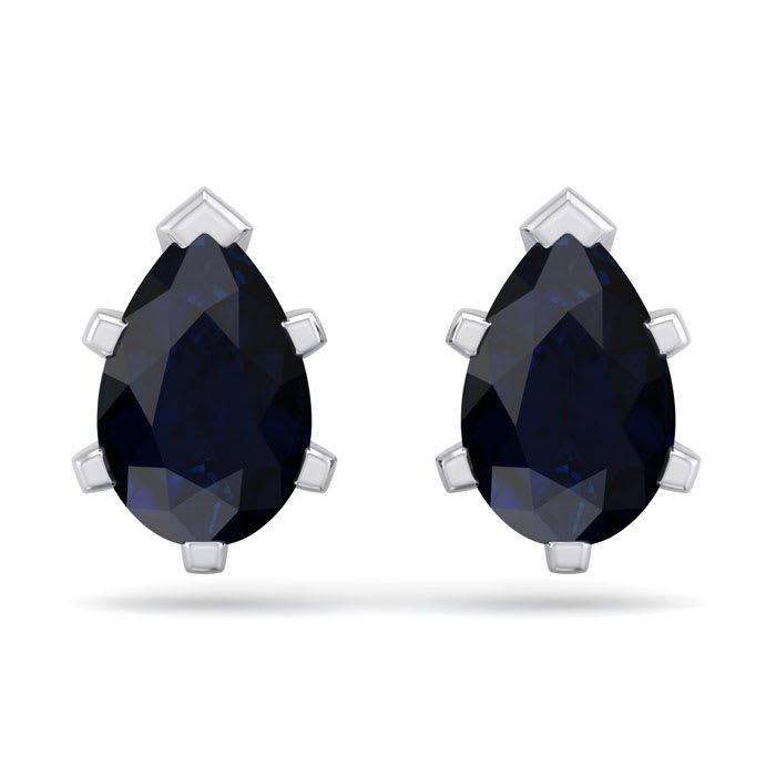 2 Carat Pear Shape Sapphire Stud Earrings In Sterling Silver