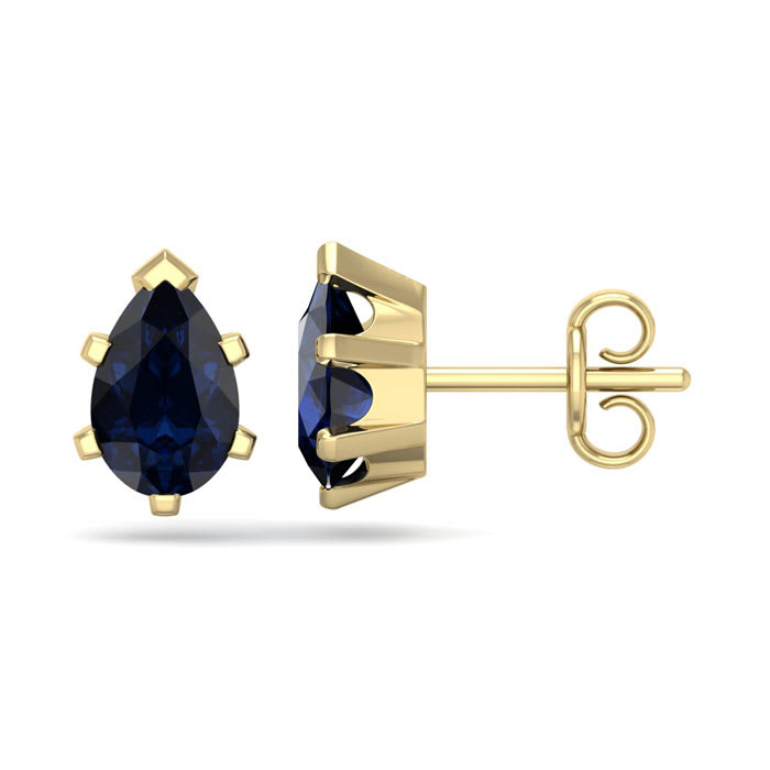 2 Carat Pear Shape Sapphire Stud Earrings In 14K Yellow Gold Over Sterling Silver