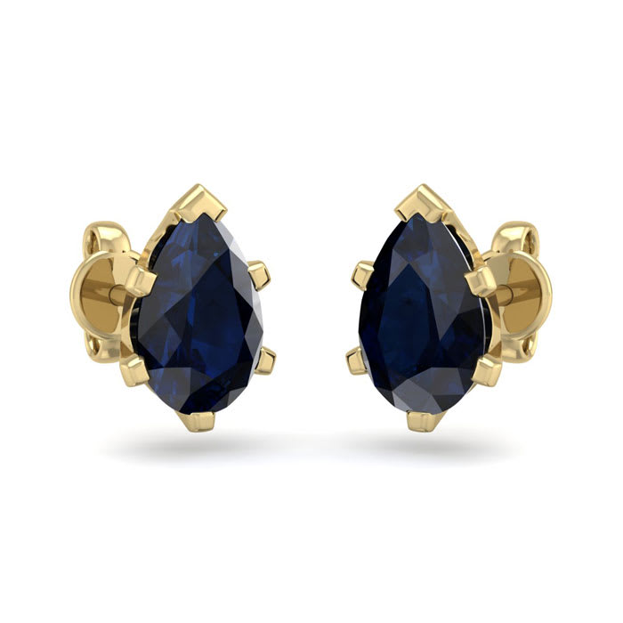 2 Carat Pear Shape Sapphire Stud Earrings In 14K Yellow Gold Over Sterling Silver
