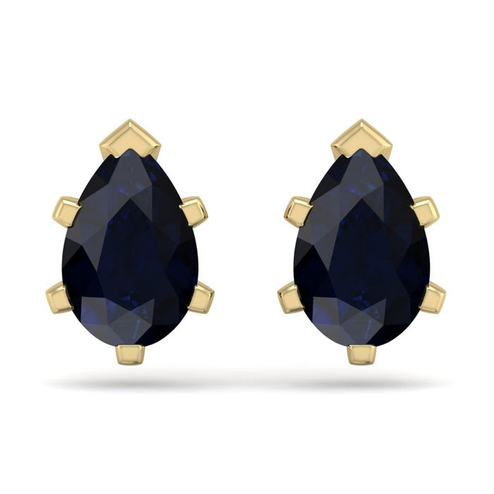 2 Carat Pear Shape Sapphire Stud Earrings In 14K Yellow Gold Over Sterling Silver