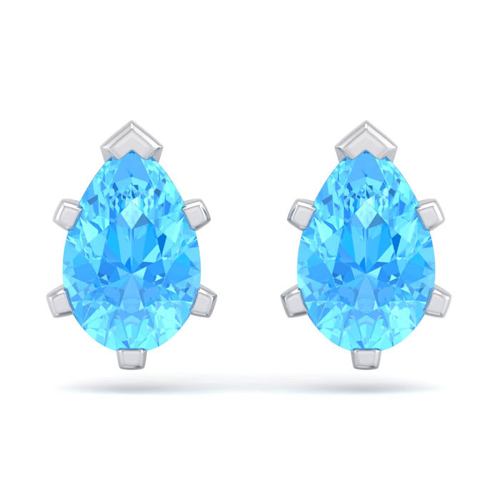 2 Carat Pear Shape Blue Topaz Stud Earrings In Sterling Silver
