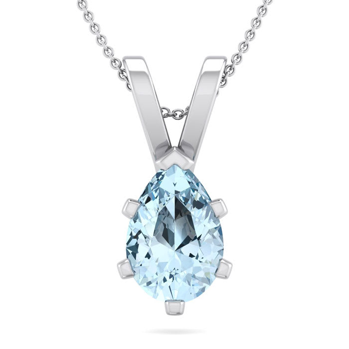 Aquamarine Necklace: Aquamarine Jewelry: 1 Carat Pear Shape Aquamarine Necklace In Sterling Silver, 18 Inches