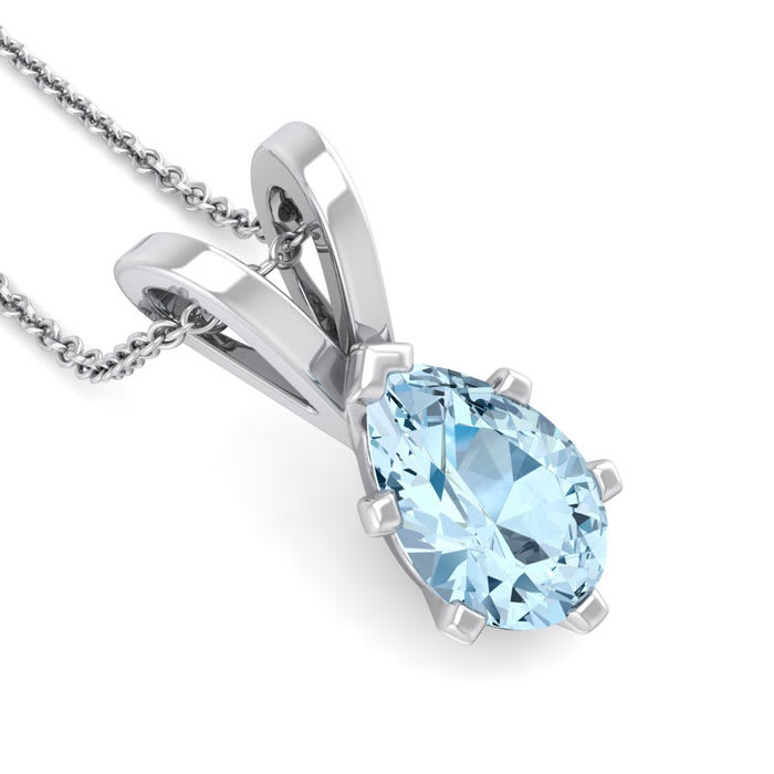 Aquamarine Necklace: Aquamarine Jewelry: 1 Carat Pear Shape Aquamarine Necklace In Sterling Silver, 18 Inches