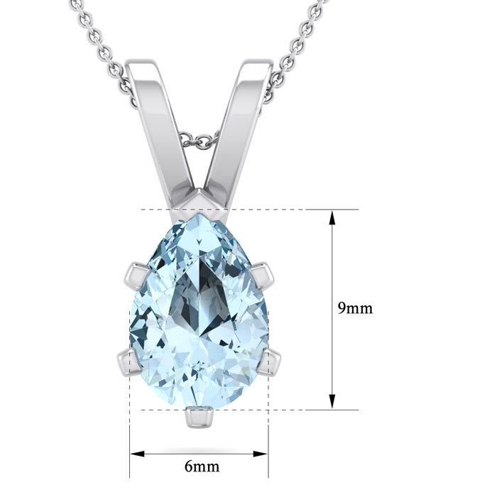 Aquamarine Necklace: Aquamarine Jewelry: 1 Carat Pear Shape Aquamarine Necklace In Sterling Silver, 18 Inches