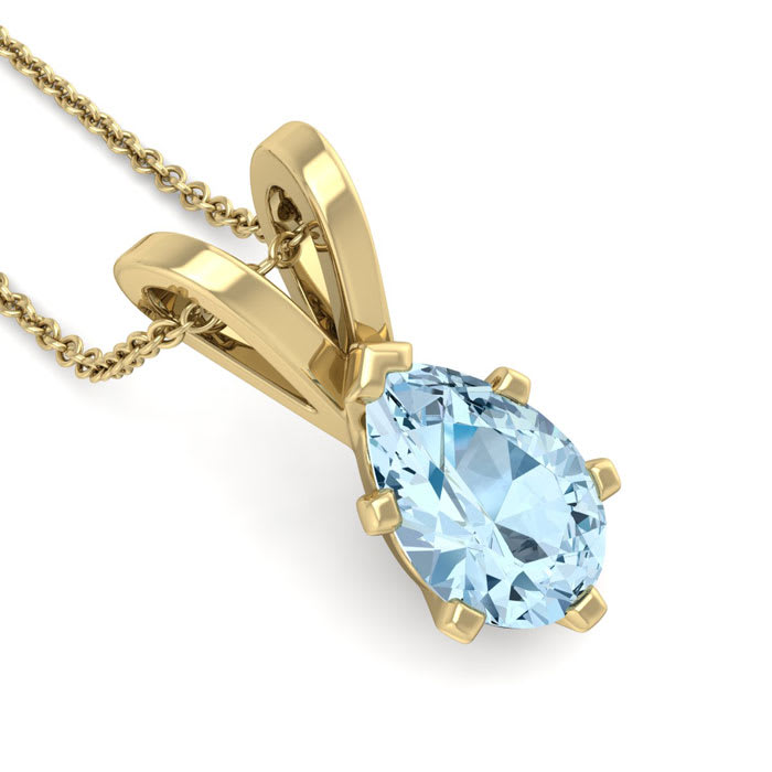 Aquamarine Necklace: Aquamarine Jewelry: 1 Carat Pear Shape Aquamarine Necklace In 14K Yellow Gold Over Sterling Silver, 18 Inches