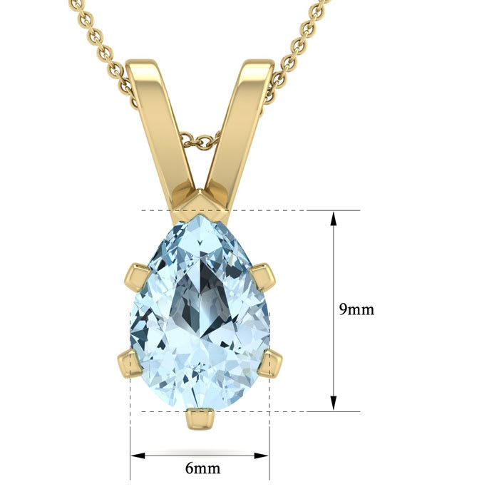 Aquamarine Necklace: Aquamarine Jewelry: 1 Carat Pear Shape Aquamarine Necklace In 14K Yellow Gold Over Sterling Silver, 18 Inches