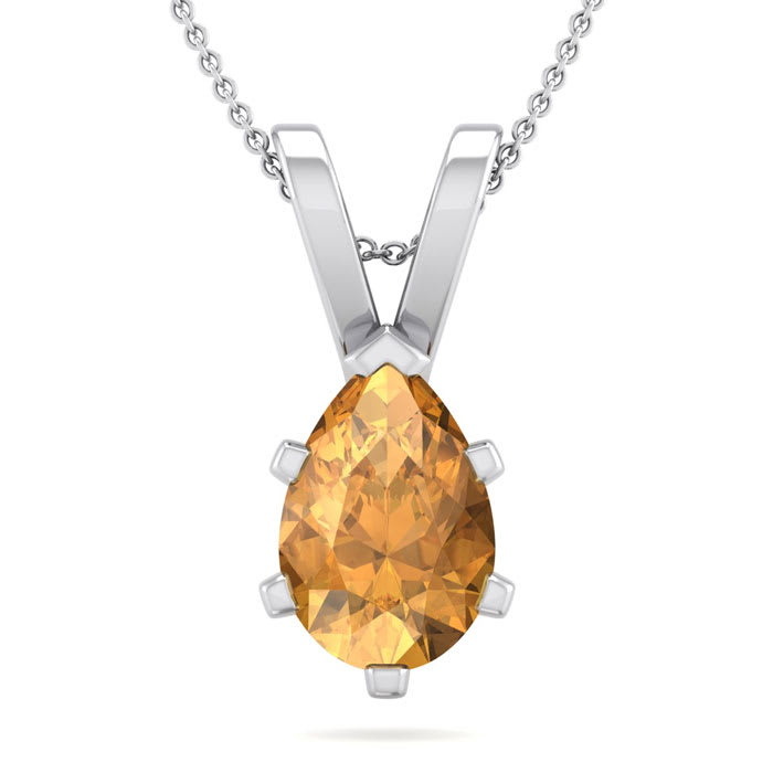 1 Carat Pear Shape Citrine Necklace In Sterling Silver, 18 Inches