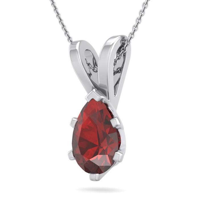 Garnet Necklace: Garnet Jewelry: 1 1/2 Carat Pear Shape Garnet Necklace In Sterling Silver, 18 Inches