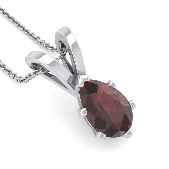 Garnet Necklace: Garnet Jewelry: 1 1/2 Carat Pear Shape Garnet Necklace In Sterling Silver, 18 Inches