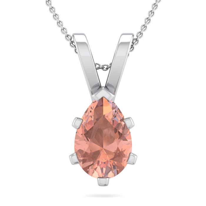 1 Carat Pear Shape Morganite Necklace In Sterling Silver With 18 Inch Chain