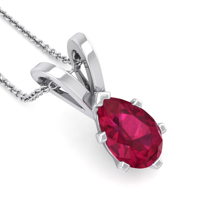 1 1/2 Carat Pear Shape Ruby Necklace In Sterling Silver, 18 Inches
