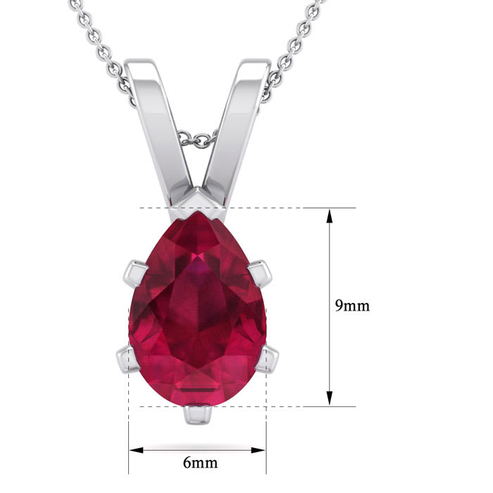 1 1/2 Carat Pear Shape Ruby Necklace In Sterling Silver, 18 Inches