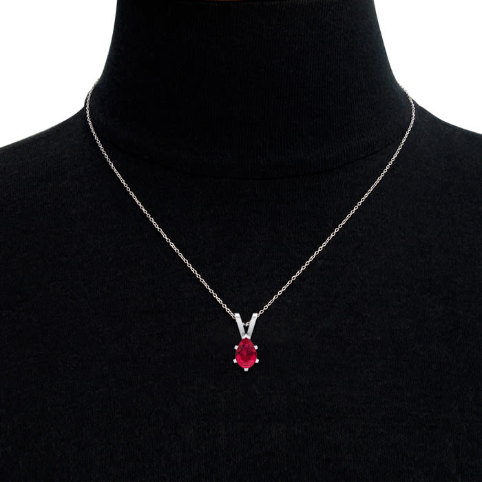 1 1/2 Carat Pear Shape Ruby Necklace In Sterling Silver, 18 Inches