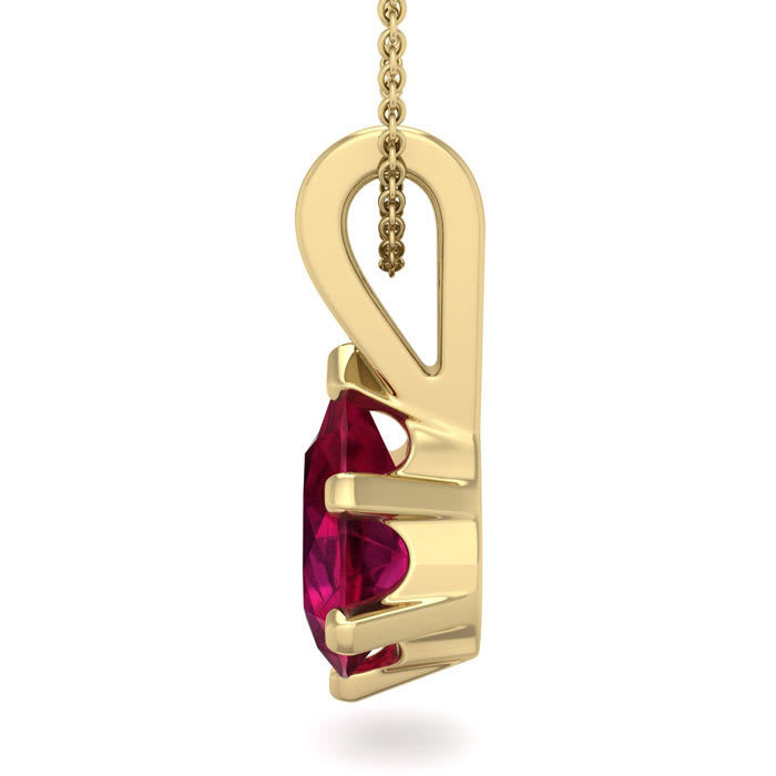 1 1/2 Carat Pear Shape Ruby Necklace In 14K Yellow Gold Over Sterling Silver, 18 Inches