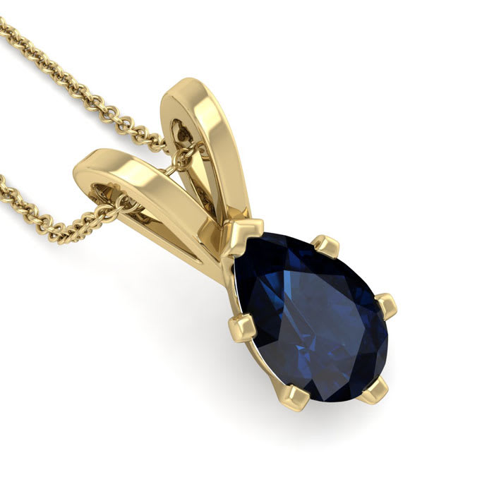1 1/2 Carat Pear Shape Sapphire Necklace In 14K Yellow Gold Over Sterling Silver, 18 Inches