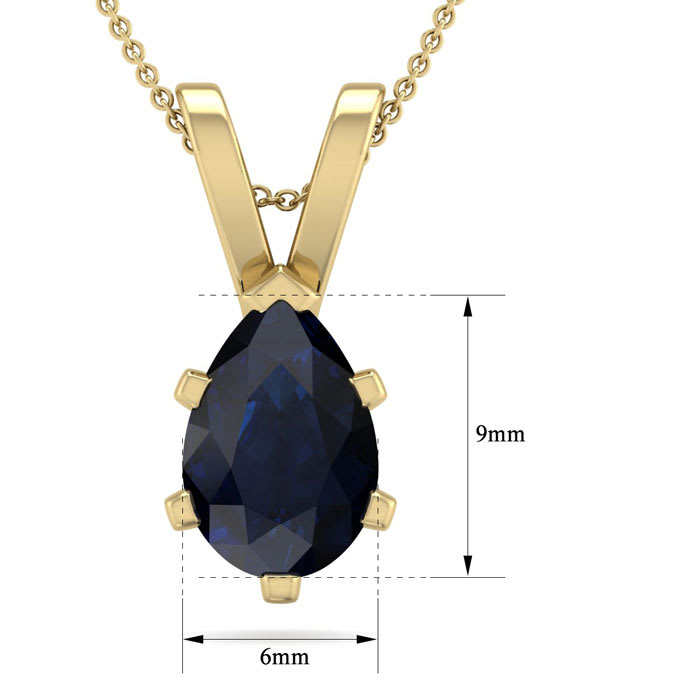 1 1/2 Carat Pear Shape Sapphire Necklace In 14K Yellow Gold Over Sterling Silver, 18 Inches