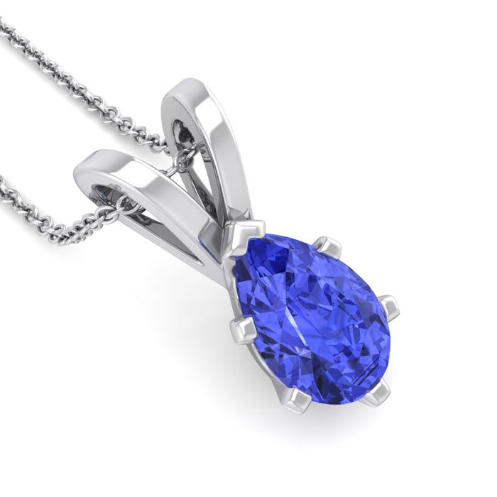 1 1/3 Carat Pear Shape Tanzanite Necklace In Sterling Silver, 18 Inches